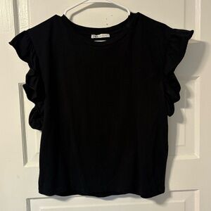 Zara Black Short Sleeve Ruffle Top